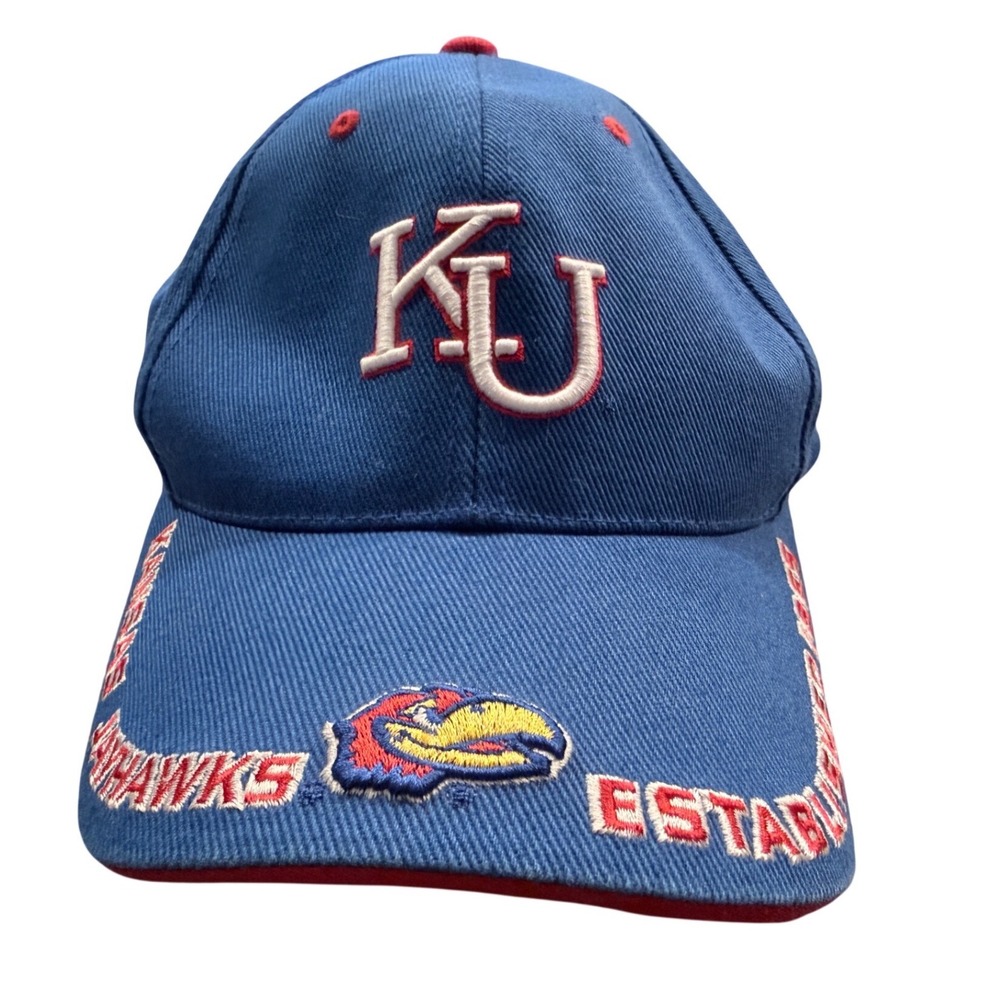 Kansas Jayhawks KU Embroidered Baseball Cap Adjustable‎ Blue Red